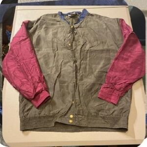 Vintage Silk Exchange Green Maroon Blue Colorblock Jacket Women's Medium M EUC
